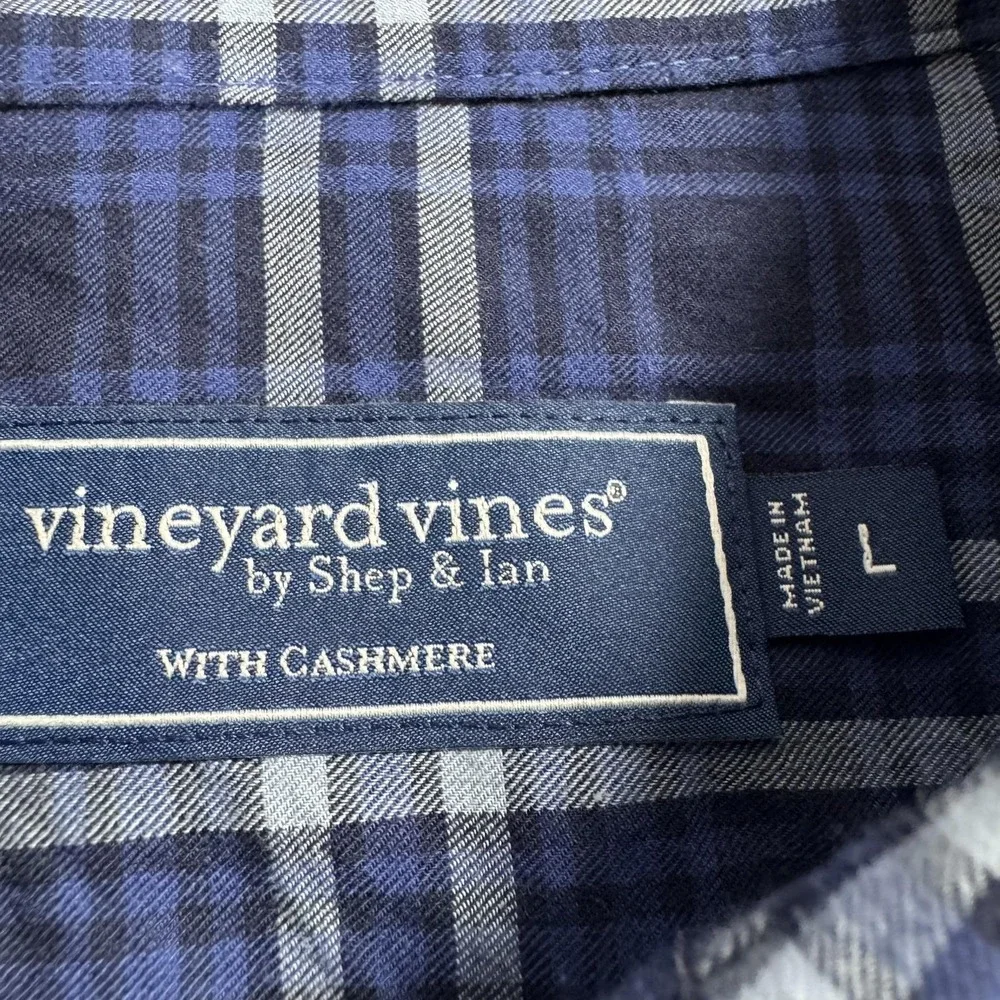 Vineyard Vines Shirt Mens Large Blue Plaid Flannel Cotton Cashmere Button Down
